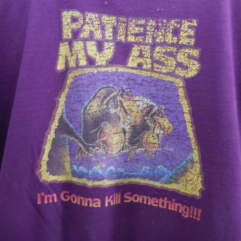 Vintage Gulf Coast Sportswear Patience My Ass Vulture Graphic T-Shirt Purple XL